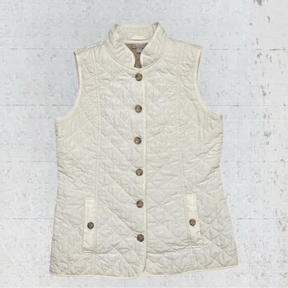 J. Jill Women’s Quilted Puffer Vest Size S Ivory Equestrian Old Money Classic - Picture 5 of 10
